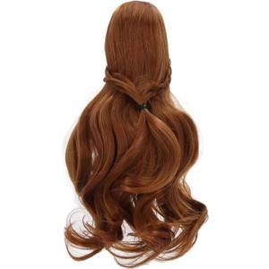 Pwshymi Doll Hair Wig, Long Curly Style with Neat Bangs for 1/3 BJD Doll 21 to 24cm Head Circumference, High Temperature Resistance Fiber Filament DIY Cutting (Light Brown)