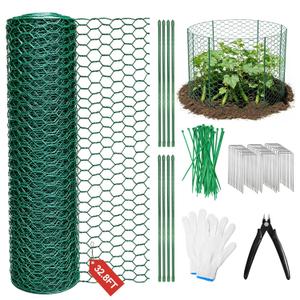 Plant Protectors from Animals, 32.8FT x 16IN Wire Plant Cage, 0.85mm Thick Vinyl Coated Garden Fence Kit with Stakes & Zip Ties, DIY Plant Guard for Rabbits, Squirrels, Deer, Vegetable Garden
