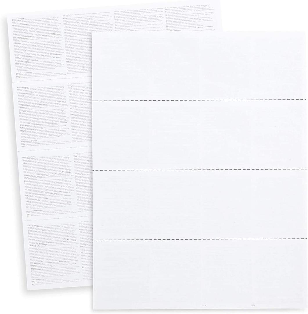 Blank W2 4-Up Horizontal Tax Forms 2024, 25 Employee Designed for QuickBooks Online and Accounting Software, with Back Instructions,