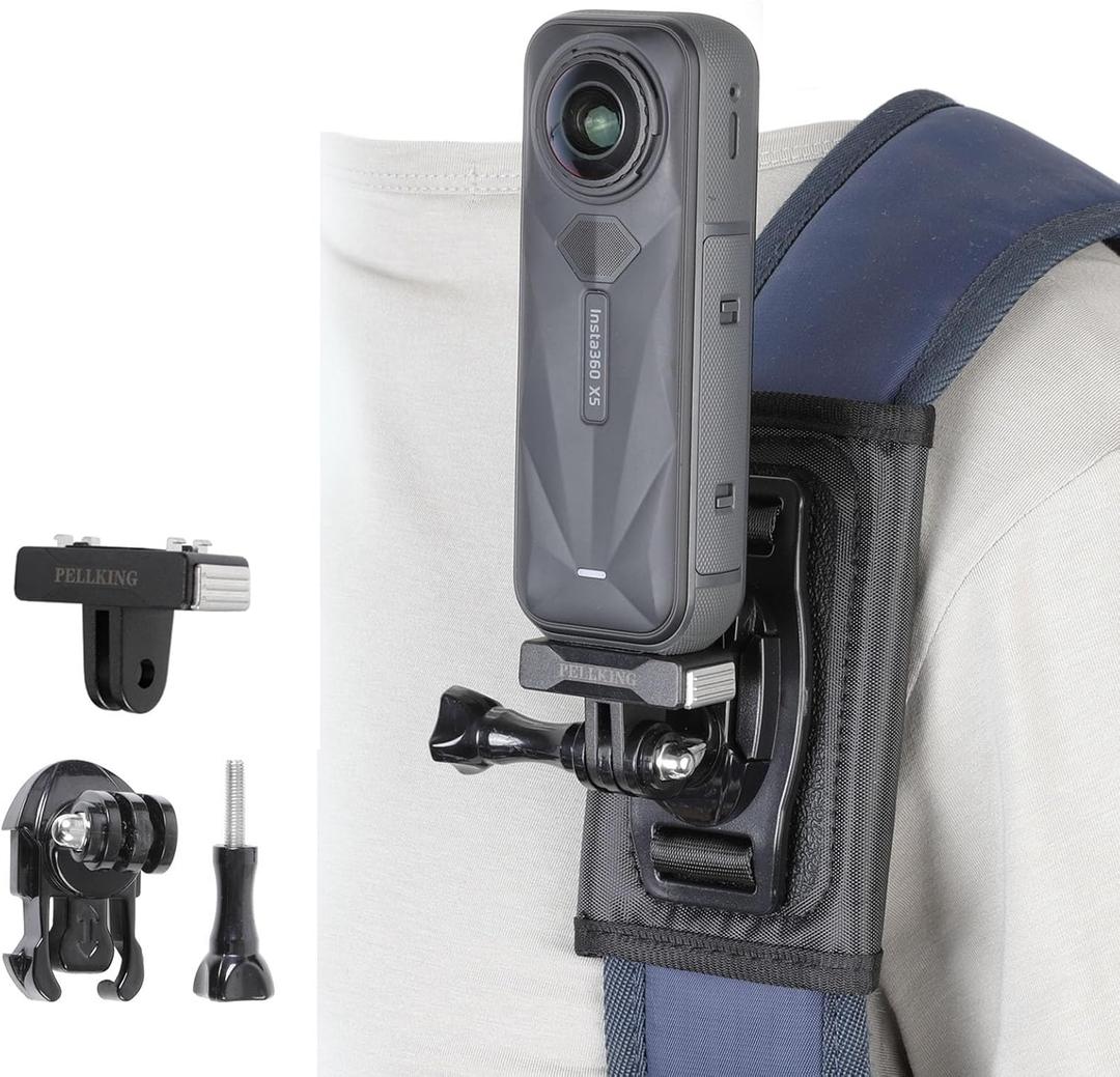 PellKing Camera Backpack Belt Mount for Insta360 One X5/AcePro 2,360 Degree Rotation Buckle Backpack Strap Mount with Quick Release Magnetic Mount Compatible with Insta360 X5/Acepro 2