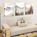 YFvrPt Neutral Mountain Wall Art Set of 3, Forest Landscape Canvas Artwork Modern Pictures Abstract Watercolor Painting Prints for Wall Decor Aesthetic, for Living Room Bedroom Framed 16x24 inch, Wrapped Canvas 16×24in
