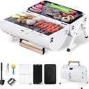 Portable Charcoal Grill Barbecue Grill Folding Set Double Sided +Barbecue Pan Net+6PCS Tools for Outdoor Camping BBQ Grilling Backyard Party Cooking Chimney Tabletop Grill & Grilling White