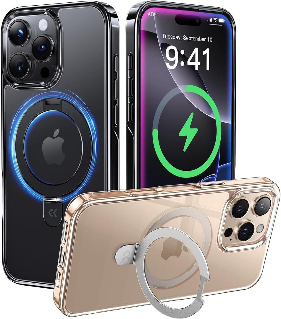 CASEKOO Black Titanium for iPhone 16 Pro Max Case with Magnetic Ring Stand [Compatible with MagSafe] [16FT Military-Grade Protection] Shockproof Polished Frame Phone Grip Cover 6.9 inch