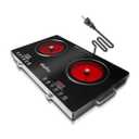 23" Portable Infrared 2 Burner 3500 Electri Burner with 2 Hours Timer-Electric Hot Plate Touch Control Panel Adjustable Heating Power Glass Plate Electric Cooktop for Cooking