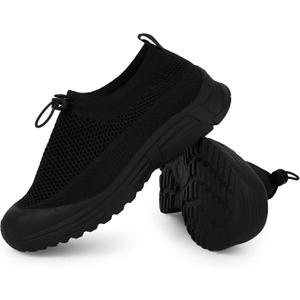 Tigeridea Women's Slip On Sneakers Non Slip Breathable Mesh Walking Shoes Casual Lightweight Drawstring Workout Shoes (7, Black)