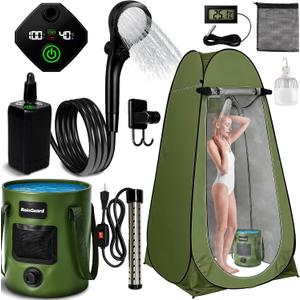 Portable Camping Shower, 6000mAh Rechargeable Shower Pump, Large Capacity Foldable Bucket, 6' 7" Filtered Shower Head, Summer Beach, Outdoor Camp Showering, Hiking, Pet Bath, RV Car Wash, Water Plant