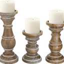 Candle Holder for Pillar Candle Set of 3, Farmhouse Wood Candle Holder, Rustic Wooden Candle Stand, Vintage Small Wooden Candlestick HoldersDecorative for Living Room, Table Centerpiece (Rusticbrown)