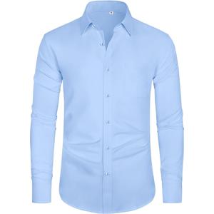 J.VER Men's Shirt Long Sleeve Business Shirt Wrinkle-Resistant Stretch Regular Fit Casual Shirt Easy Iron Solid Color, 12-13Y