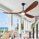 60" Outdoor Ceiling Fans with Lights and Remote Control, 3 Blade Ceiling Fan with Lights High CFM Quiet Wood Walnut Outdoor Fan, Propeller Ceiling Fan for Outdoor/Indoor/Patio,Deep Walnut