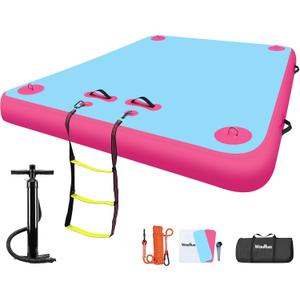 Wauffua Inflatable Floating Dock for Lakes, Thick Lake Floats for Adults,  Knockout Pink+Cyan, 5 ft x 6 ft x 6"