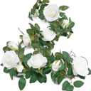White Rose Garland Simulation Flower Garland for Wedding Bells Decoration Artificial Flower for Party Furniture Garden Tablescape Decoration (200cm/6.5ft)