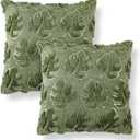 Moukeren 2 Pcs Embroidery Throw Pillow Covers 18x18 Home Decor Loop Tropical Green Leave Floor Pillow Cover for Couch Canvas Cushion Cover Pillows Case Plant Monstera Leaf for Bedroom Sofa