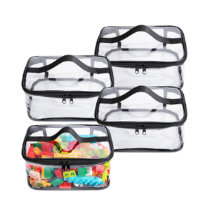 4 Packs Clear Toy Storage Bags- 9.4 x 6.7 x 4.3 Inch Transparent PVC Toy Organizing Bags with Zipper- Waterproof Toy Storage Organizer Pouch for Building Blocks, Small Toys (Black)