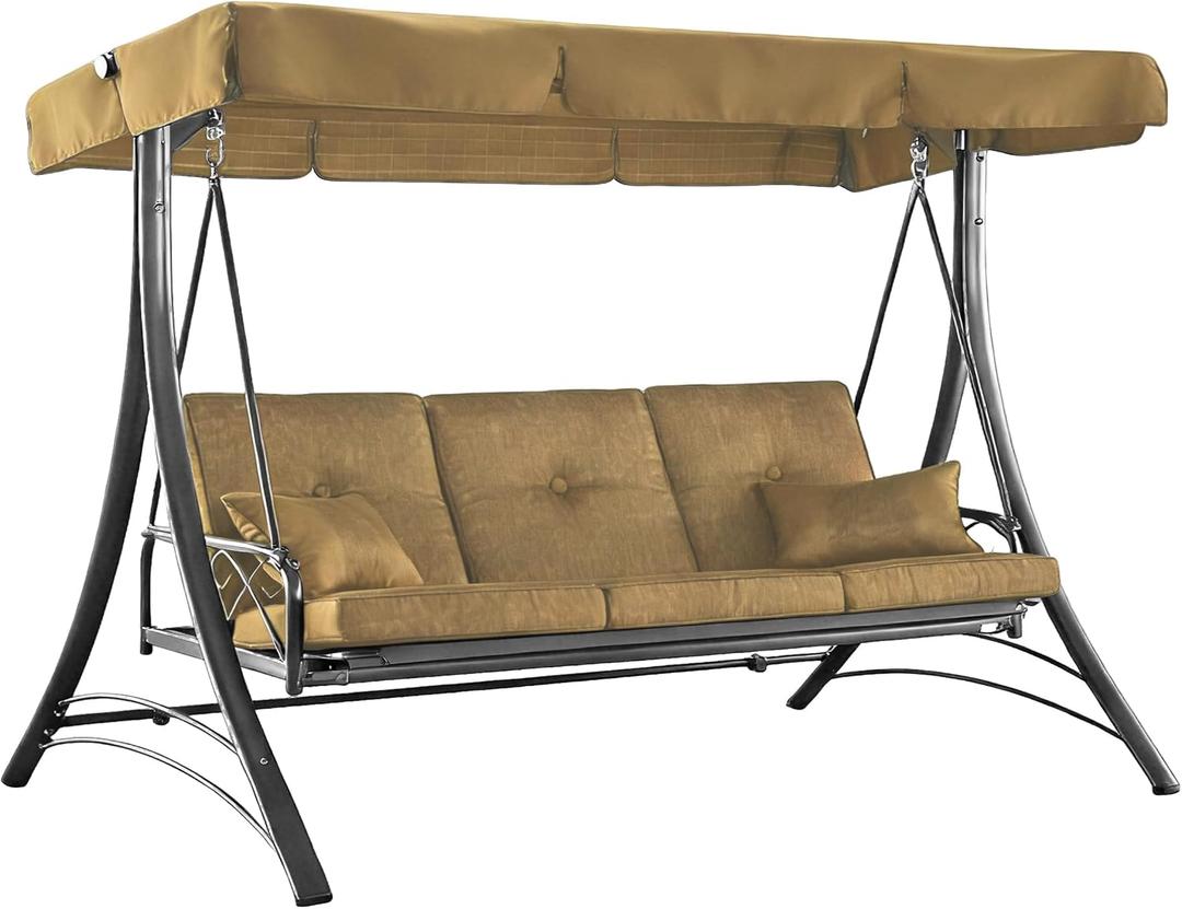 3 Seat Patio Swing Replacement Canopy, Waterproof UV Resistant Outdoor Top Cover Compatible with Callimont Park Swing, Beige