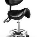 TASALON Saddle Stool with Back Support Ergonomic Adjustable Stool with Wheels - Swivel Salon Cutting Stool for Kitchen, Salon, Spa, Tattoo, Pedicure, Massage -Esthetician Chair  Black