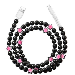 VOFUOE USB C Cable for iPhone 17 Charging Cable USB A to USB C Cable Star Beads Charging Cord 3.3FT Fast Charging Cable for iPhone 16/15, Galaxy S24/S25 Ultra, for iPad 11th/10th-Black & Pink