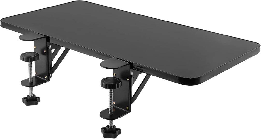 JAPCHET 20.5x9.8 Inches Ergonomics Desk Extender Tray, Clamp-on Keyboard Extension Platform, Keyboard Foldable Tray for Elbow Rest Desk Arm Support, Include Adjustable Clamps, Black, Table Mount