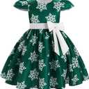 Toddler Baby Girls Christmas Snowflake Dress Bowknot Belt Xmas Party Holiday Dresses (2-3T, Green)