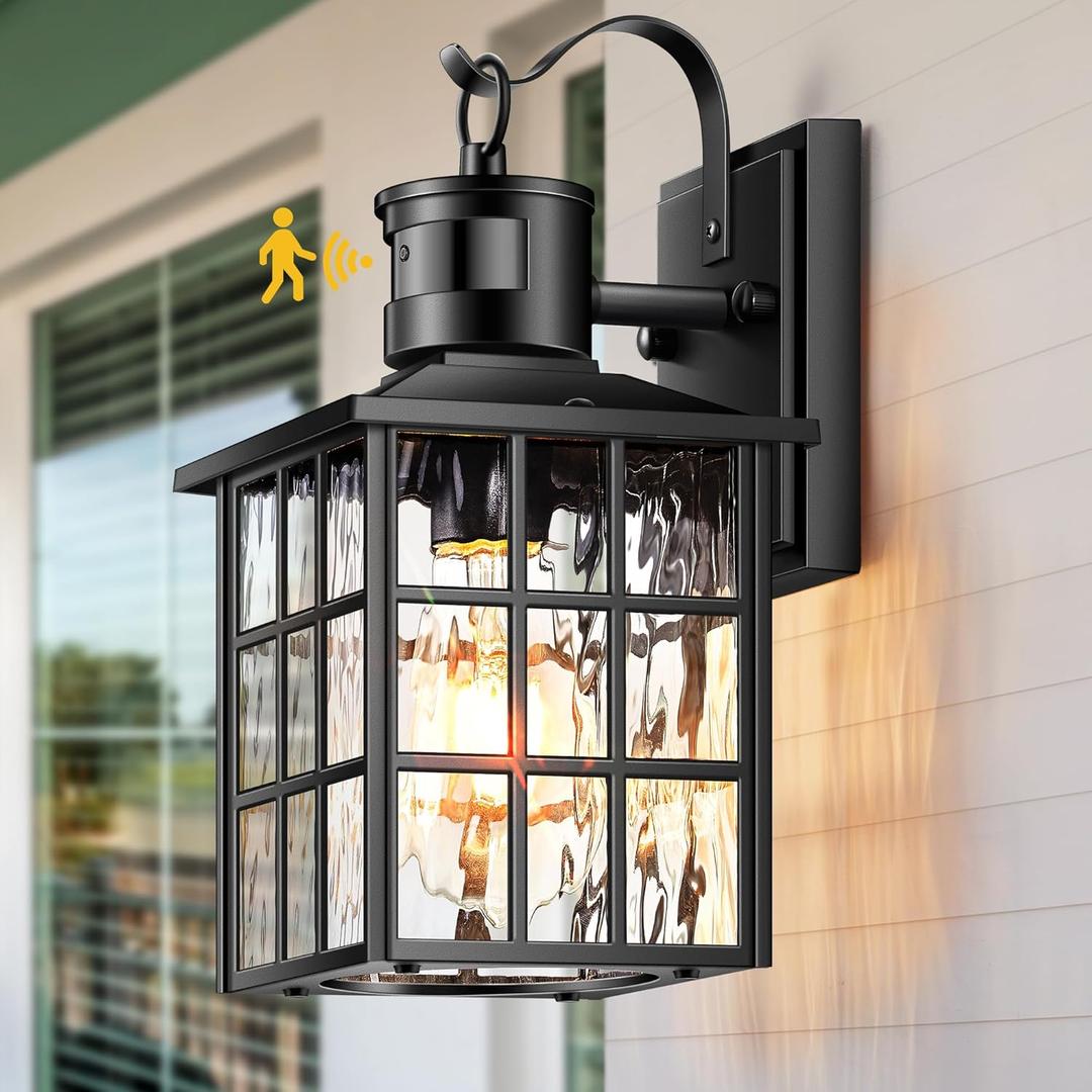 VIANIS Black Motion Sensor Porch Lights Outdoor, Modern Dusk to Dawn Exterior Lighting Fixtures Wall Mount for House, Anti-Rust 100% Aluminum Waterproof Outdoor Sconce Lights for Garage, Front Door