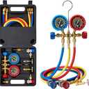 AC Gauges HVAC Manifold Gauge Set for R134 R22 R12 R502, with 5ft Hoses Couplers Adapters Puncturing Can Tap Tools for R134a Refrigerants Charging and Evacuation