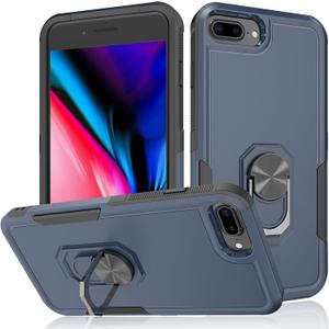 for iPhone 8 Plus/ 7 Plus/ 6 Plus Case: 2 in 1 Shockproof Phone Cover with 360 Rotatable Kickstand Ring - Heavy Duty Drop-Proof Phone Case for iPhone 6/7/8 Plus 5.5" - Blue