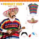 Unittype 6 Pcs Mxeican Costume Set Sombrero Hat Serape Poncho Mustache Maracas Fiesta Outfit Mexco Accessories