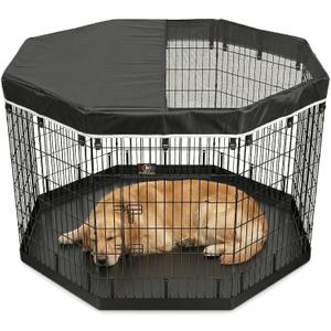 PJYuCien Dog Playpen with Top Cover and Bottom Pad - Metal Foldable Exercise Pen, 8 Panels 42" H x 24" W Indoor Outdoor Pet Fence Puppy Crate Kennel, Black