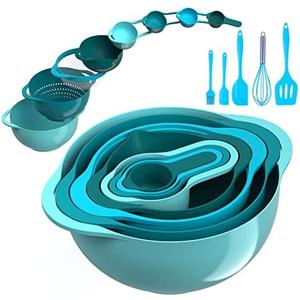 13 Pcs Mixing Bowls Set, RV Camping Accessories Set, Apartment Kitchen Gadget Easy Storage, Inculding Measuring Cups Colander Sifter Large Bowl Whisk Scraper, Great for Cooking and Baking, No BPA