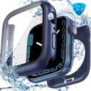 3 in 1 Goton Waterproof Hard Case for Apple Watch Screen Protector 44mm, 360 Slim Full Protective Tempered Glass Face Cover + Back Hard PC Bumper for iWatch SE 3/SE 2/SE, Series 6/5/4, 44mm Blue