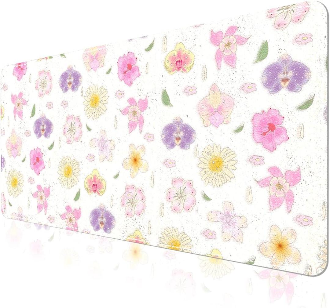 AUPET Leather Desk Pad Blotter Mat, Large Mouse Pad, Non-Slip Waterproof Desk Writing Pad Protector, Desk Decor for OfficeHomeGaming (Blossom, 35.4X15.7 inch)