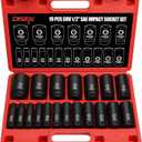DISEN 19 Pcs 1/2" SAE Impact Socket Set, Deep Sockets 3/8"- 1-1/2", 6-Point Cr-V & Alloy Steel, 1/2 Inches Drive Impact Socket Set,Rugged Construction, Enhanced Storage Case