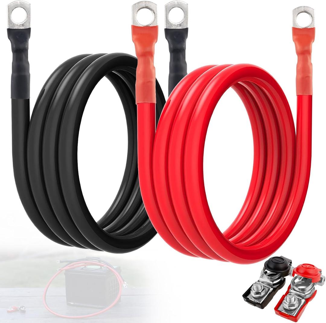 4 Gauge Battery Cable 5ft Black & Red with 5/16" Lugs, 4 AWG Battery Cable, Power Inverter Wire Set for Automotive Solar Marine Boat RV Car