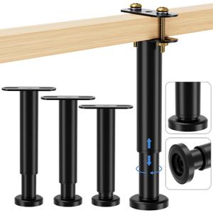 Set of 4 Adjustable Bed Legs Replacement, Adjustable Metal Bed Frame Support Legs 7.08-12.6 inch, Upgrade Under Bed Support Leg with Wider Base, Heavy Duty Center Support Legs