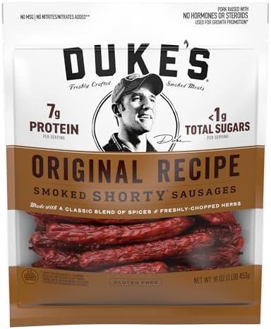 Duke's Pork Original Smoked Shorty Sausages, 7g Protein Per Serving, Great for Charcuterie Boards, 16 oz. Pack of 8, Best By DEC/27/2025