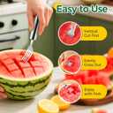 [4 Packs] 2-in-1 Stainless Steel Fruit Cutter and Fork, Dual Head Watermelon Fork Slicer Cutter Tool, Multifunctional Fruit Cutting Tool Kitchen Gadgets for Family Parties Camping