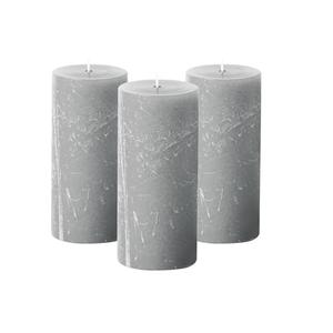 Simply Soson Grey Rustic Texture Pillar Candles 3x6 inch - Set of 3 - Unscented Decorative Grey Candles, No Drip, Ideal for Home Decor, Weddings, Holidays
