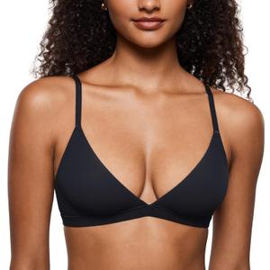 INLYRIC Women's Inbarely Triangle Bralette Plunge Unlined Seamless Bra No Underwire Sexy Comfortable Everyday (Black)