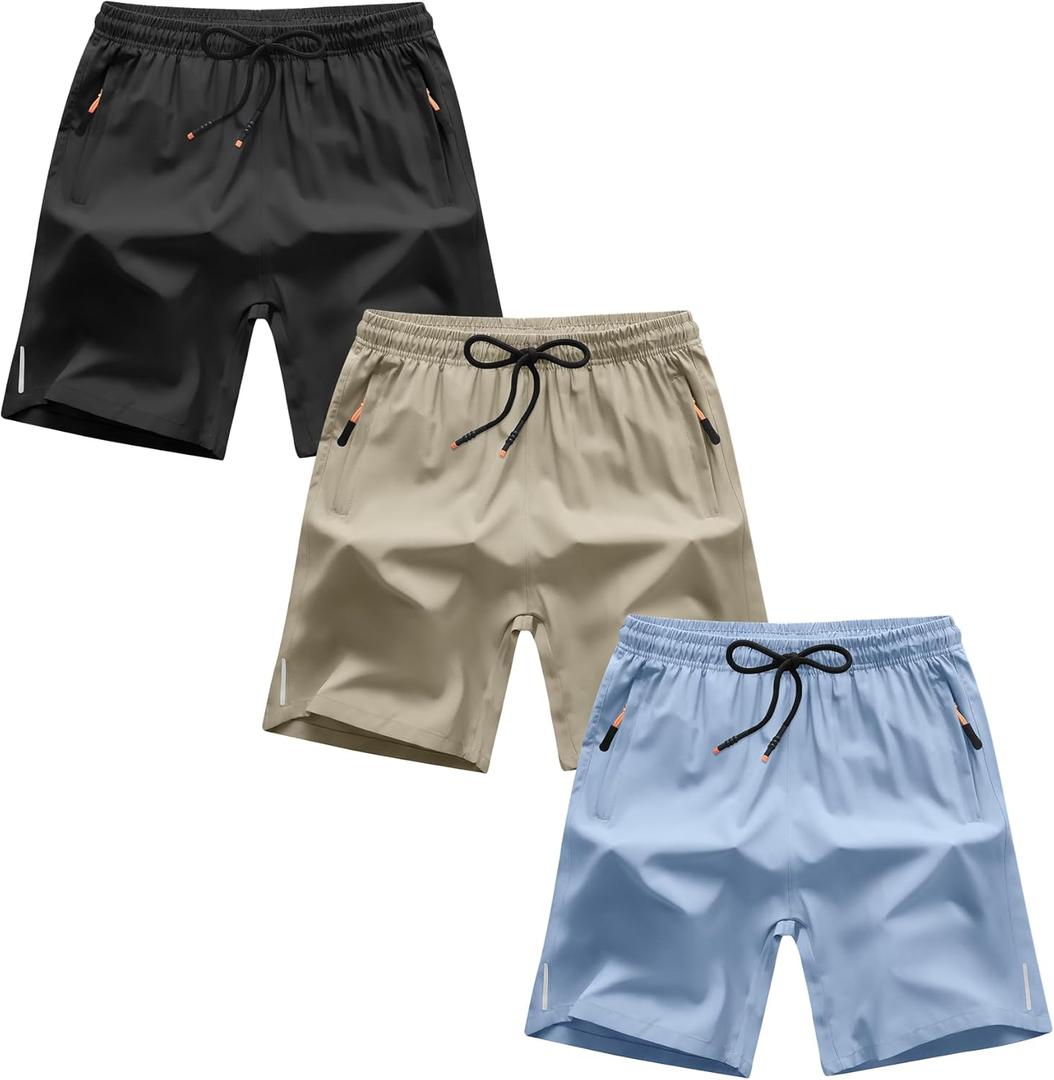 Boys Shorts Quick Dry Athletic Running Shorts with Zipper Pockets, Size 8