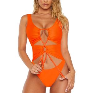 Sovoyontee Women's Sexy One Piece Swimsuits Cheeky Bikini Bathing Suit (Medium, Neon Orange)