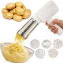 Electric Potato Masher & Ricer, 5-in-1 Handheld with 5 Discs, 5s 7oz Creamy Mash, Food Grade 304 Stainless Steel, Dishwasher Safe, Ideal for Thanksgiving & Homemade Baby Food (Adults Operated)