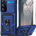 Taisairu for Samsung Galaxy S25 FE Case with Screen Protector & Slide Camera Lens Cover, Built-in Magnetic Ring Stand Shockproof Protective Phone Case for Samsung S25 FE Case (Blue)