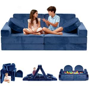 12pcs Modular Kids Play Couch - CPC Certified Convertible Toddler Sectional Sofa, Washable Durable Foam Floor Cushion for Kids Playroom (Play Fort/Castle)