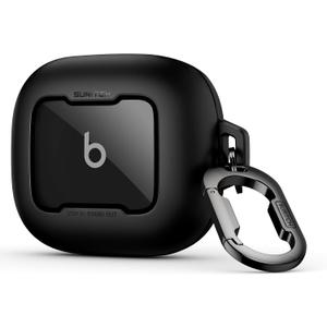 SURITCH Case for Beats Powerbeats Fit Case Cover, Magnetic Bumper Cases for Powerbeats Fit Earbuds 2025, Shockproof Protective Cover with Magnetic Lock & Carabiner for Workout, Sport, Travel, Black