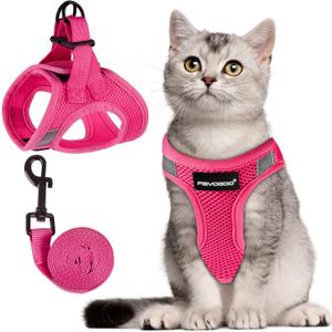 FAYOGOO Cat Harness and Leash Set | Upgrade Step-in Escape Proof Harness | Lightweight Soft Vest, No-Choke Design for Walking, Travel, Camping (Pink) (S(Chest 7.5 - 9.5"))