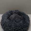 Calming Dog Beds - Round Donut Washable Dog & Cat Bed, Anti-Slip Faux Fur Fluffy Cuddle Anxiety Relief (16" Dark Grey) (16"L x 16"W x 8"Th)