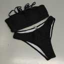 ZAFUL Women's Two Piece Lace up Bandeau Swimsuit Textured Strapless Bikini Top with High Waist Cheeky Bottom Bathing Suit Black, L US 6