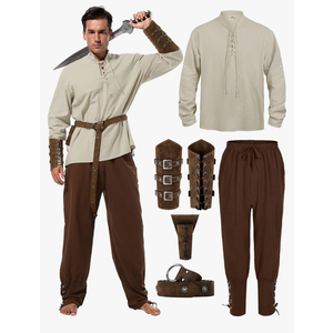 Halloween Renaissance Costume Men, Medieval Costume Men Renaissance Outfit Viking Shirt Pants Belt Accessories M