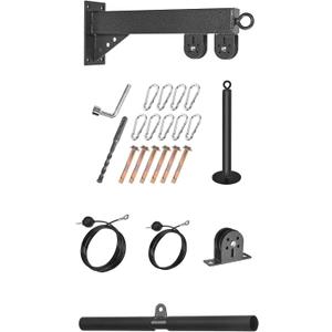 Wall Mounted Pulley System, Low Cable Machine Pulley System for LAT Pulldown, Biceps Curl Home Gym Equipment with Fitness Pull Down Bar, Tricep Rope