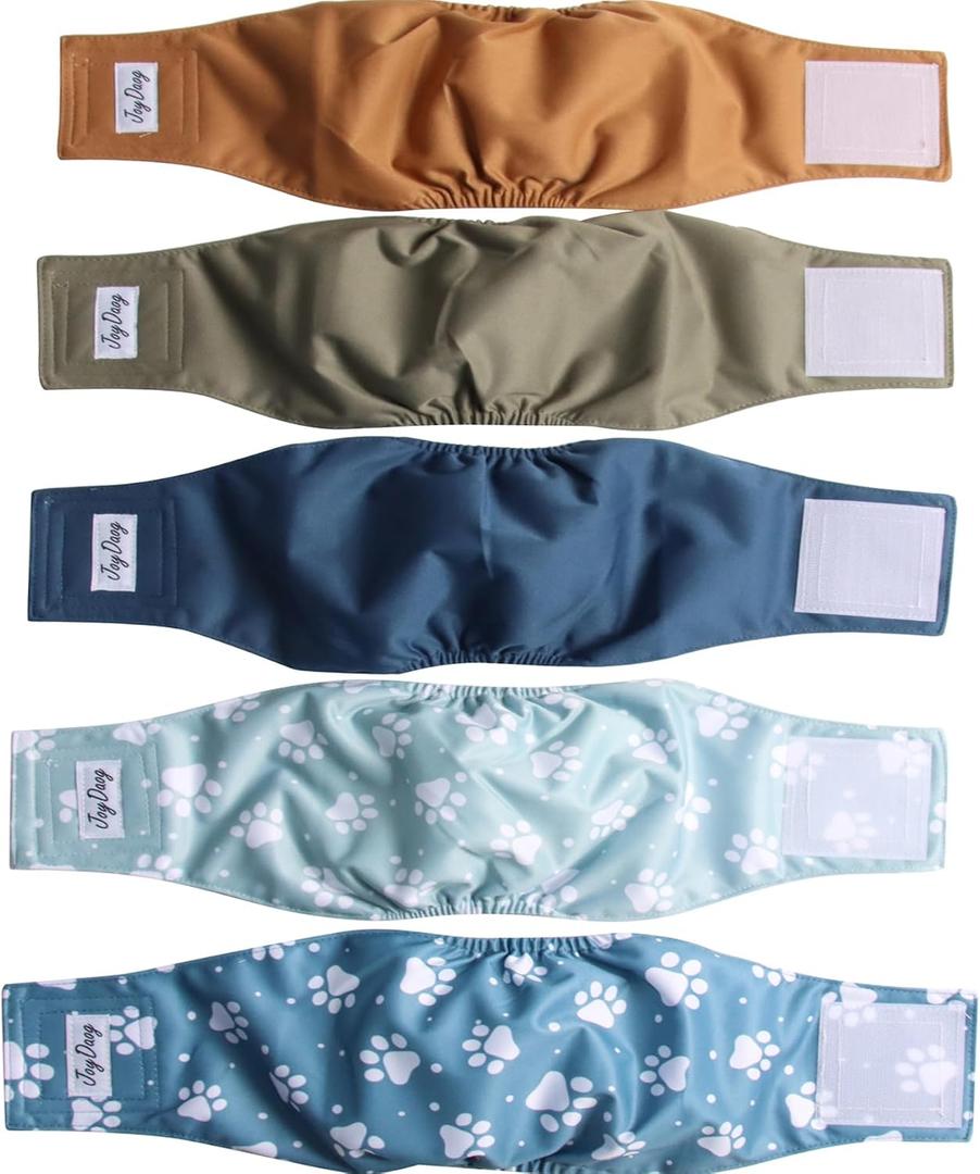 JoyDaog Reusable Dog Belly Bands for Male Dogs Diapers,5 Pack Premium Washable Dog Diapers Male Puppy Nappies Wrap, Medium
