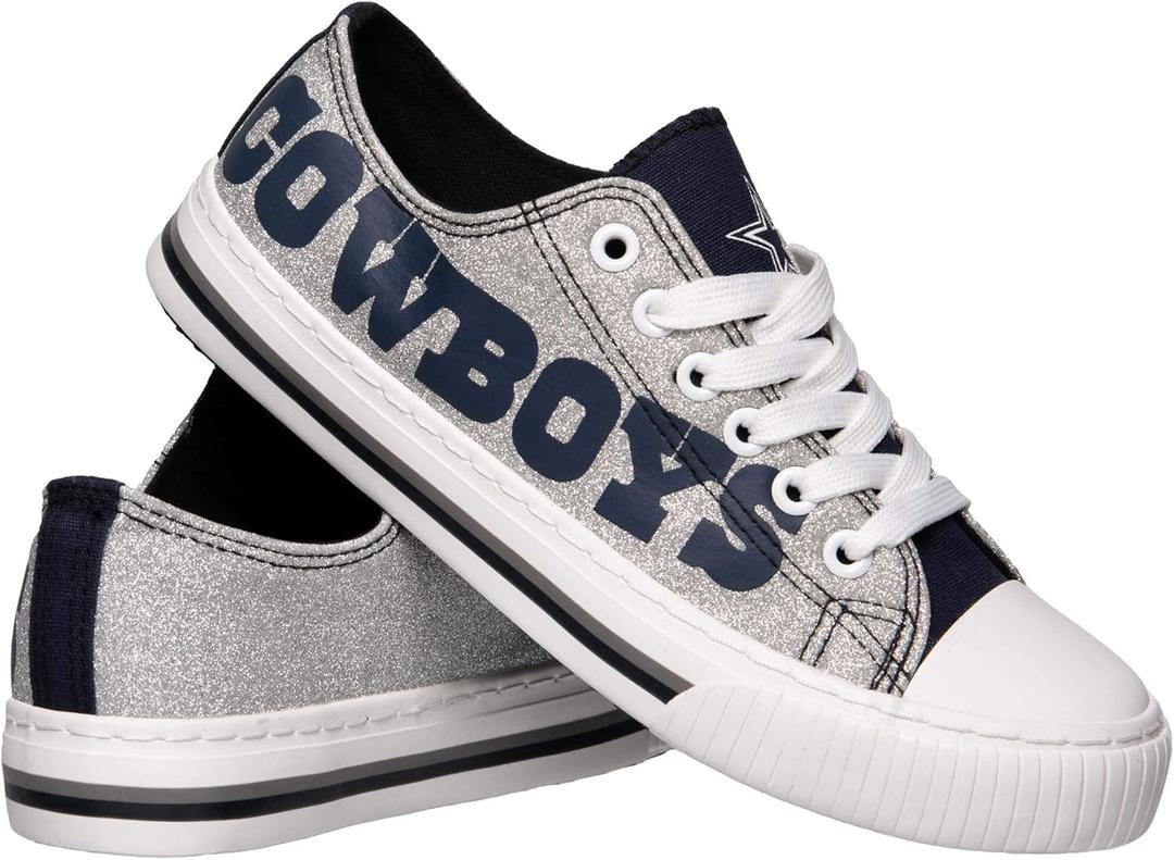 FOCO Dallas Cowboys NFL Womens Glitter Low Top Canvas Shoes - 9